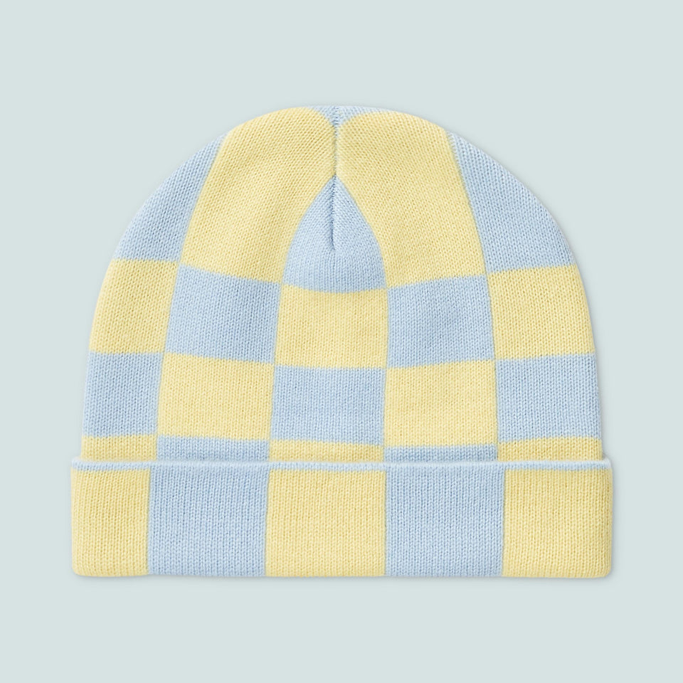 Blue and Yellow Checked Beanie