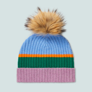 Cashmere Pom Beanie — Periwinkle Party Striped