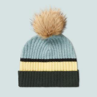 Cashmere Pom Beanie — Super Seafoam Striped