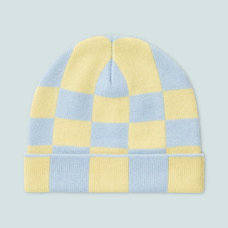 Cashmere Beanie — Blue & Yellow Checked