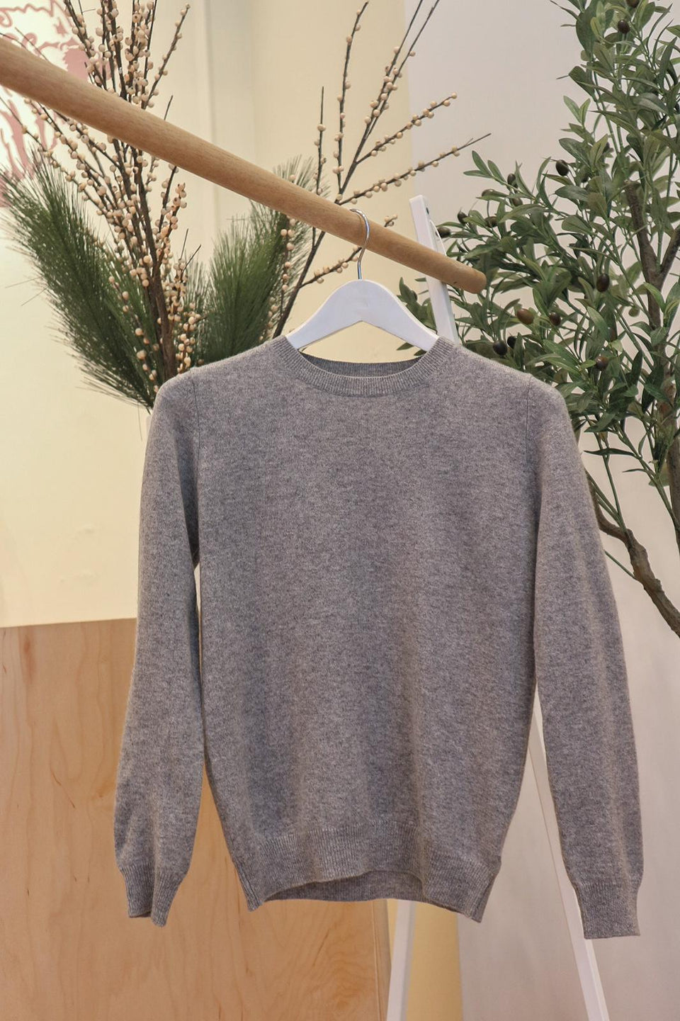 Organic Cashmere Crewneck Sweater — Gray