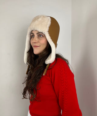 Aviator Hat — Tan/Cream