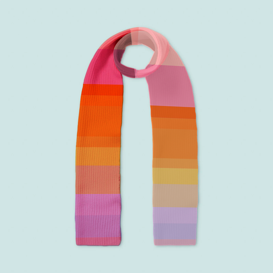 Scarf, a rainbow shades of pinks, reds, organges
